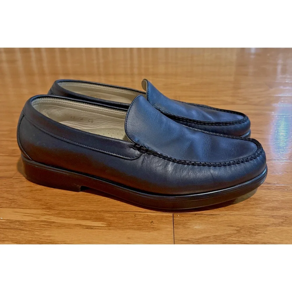 SAS Venetian Handsewn Slip On Black Leather Loafer Shoes Mens Size 13W Made USA